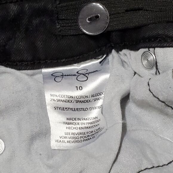 Jessica Simpson Girls Sz 10 Mid-Rise Emma Destructed Skinny Jeans Black Wash - Picture 7 of 12